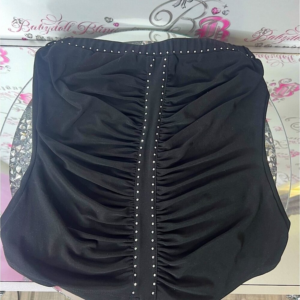 Black Strapless Top with Rhinestone Accents bling crystal studded